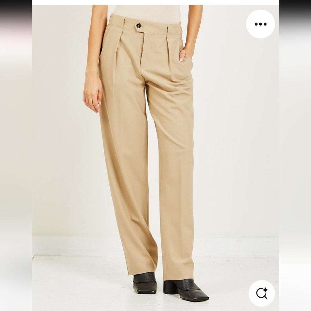 High-Waist Pleated Straight-Leg Pants in Beige